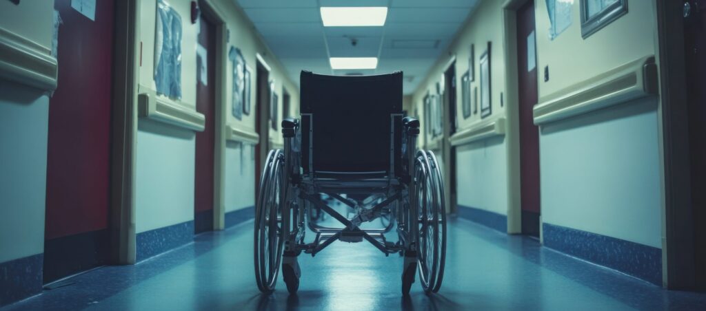 Neglected elderly in a care home, with copy space